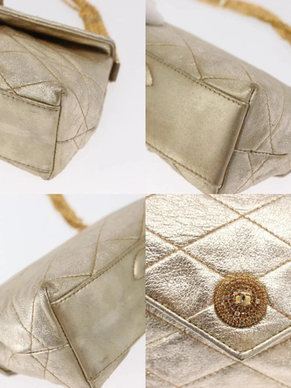 CHANEL Matelasse Single Flap Chain Shoulder Bag Leather Gold CC Auth 165938V
